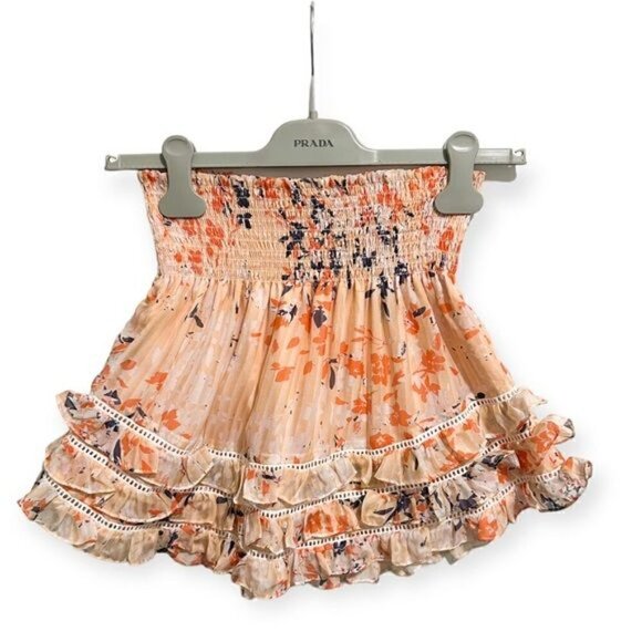New with tag  Ramy Brook Dixie Smocked Ruffle Silk Mini Skirt, Floral, Size S - Picture 2 of 11